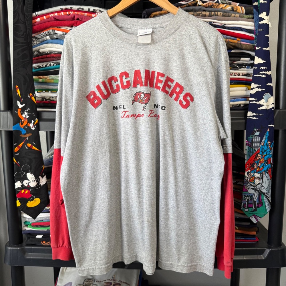 Y2K Grey Tampa Bay Buccaneers NFL Long Sleeve Shirt XL Minor Thrashing